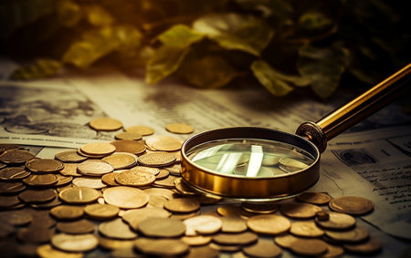 A magnifying glass looking at a cityの素材