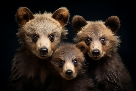 Close Up Portrait Brotherhood of Brown Bear Cubs Generative AIの素材