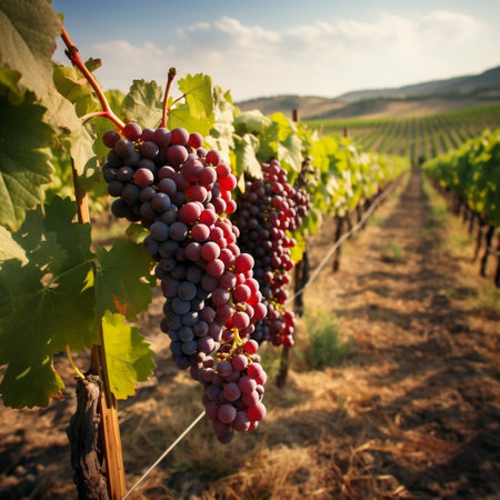 Vibrant Red Grape Field Thriving for Winemaking Generative AIの素材
