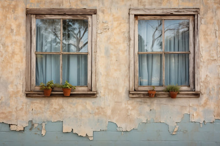 Rustic Wooden Window Frames with Weathered Wood Generative AIの素材