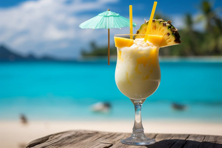 Exotic Cocktail Pina Colada on the Beach Generative AIの素材