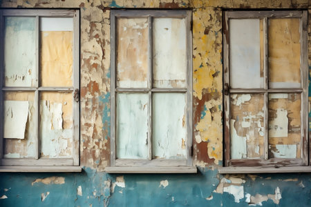 Rustic Wooden Window Frames with Weathered Wood Generative AIの素材