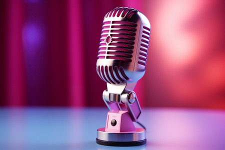 Pink Purple Background: Professional Microphone Generative AIの素材