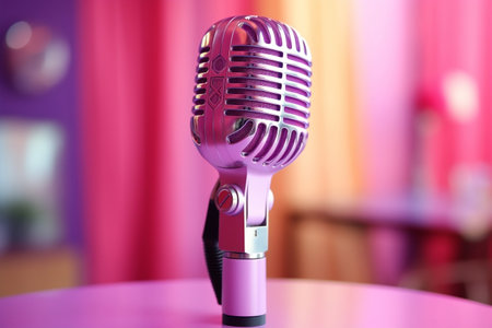 Pink Purple Background: Professional Microphone Generative AIの素材