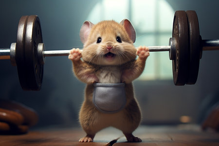 Cute Mouse Lifting Weights Generative AIの素材