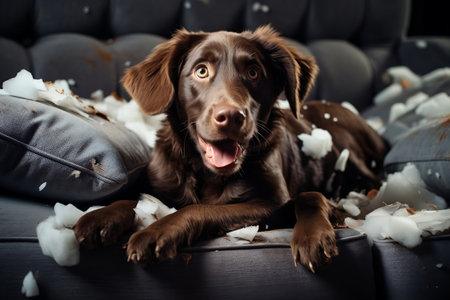 Playful Pup Unleashes Sofa Adventure Cushion Chaos Generative AIの素材