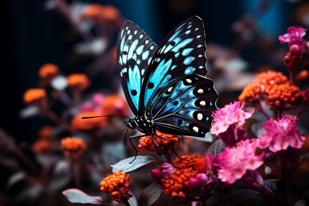 A colorful butterfly sitting on top of yellow flowersの素材