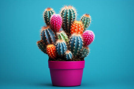 A cactus in a blue and pink potの素材