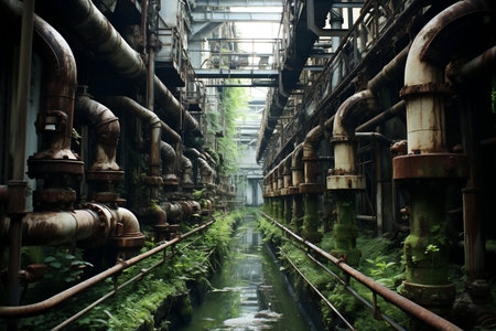 A very large industrial building with lots of pipesの素材