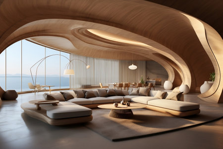 A living room filled with lots of white furnitureの素材