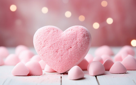 A heart shaped marshmallow on a white tableの素材