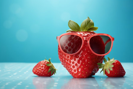 A pair of red sunglasses with a strawberry on top of themの素材