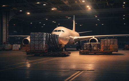 A Cargo Plane parked on an airport tarmacの素材