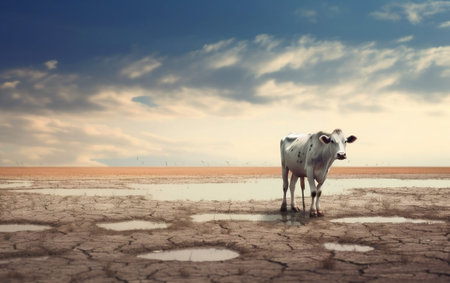 A white cow standing in a puddle of water