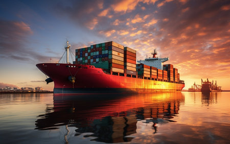 A massive container ship sailing on the open seaの素材