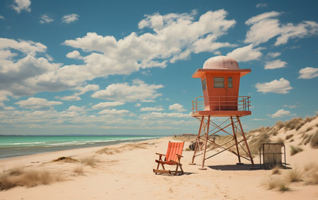 A woman standing on a beach next to the oceanの素材