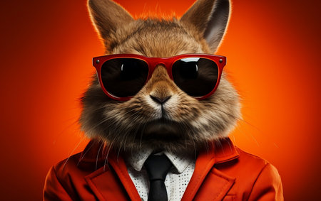 Rabbit Wearing Sunglasses Portrait on Isolated Backgroundの素材
