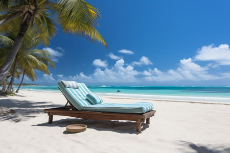 Seaside Chaise Lounge with Ocean and Azure Sky Viewの素材