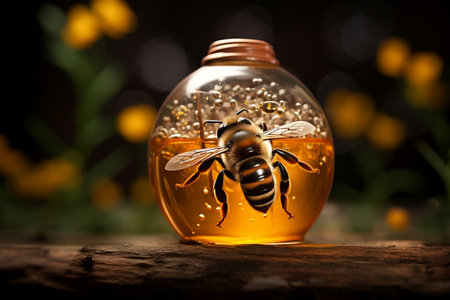 Charming Lily Honey Jar with Bee Inside the Sphereの素材