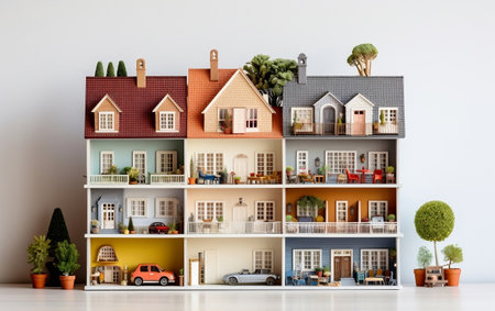 Minimalist house doll on White Wall Generative AIの素材