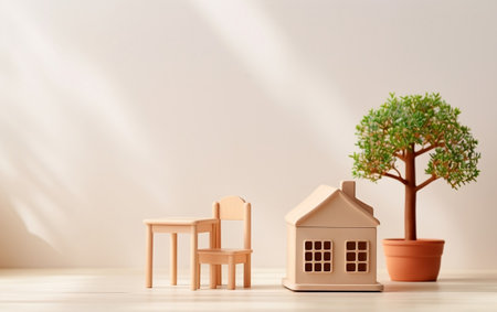 Minimalist house doll on White Wall Generative AIの素材
