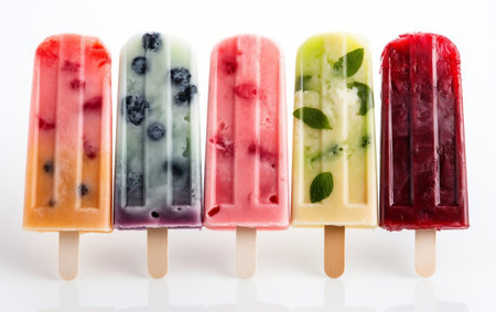Assorted Fruit Popsicles Collection on Stick Generative AIの素材