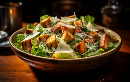 Chicken Caesar Salad with Croutons Generative AIの素材