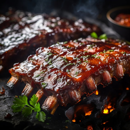 Smoky BBQ Ribs Close-Up Generative AIの素材
