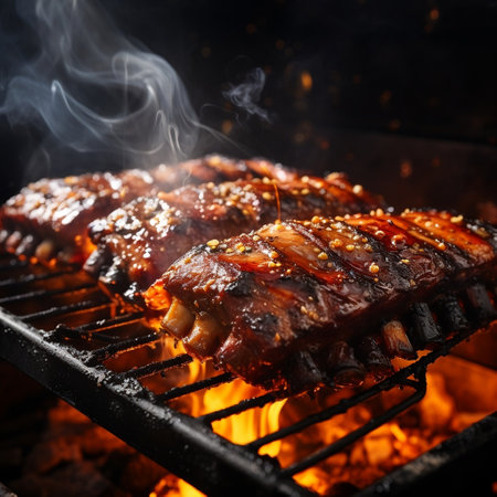 Smoky BBQ Ribs Close-Up Generative AIの素材
