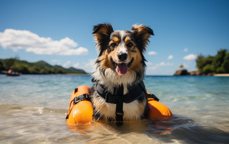 Adorable Dog with Life Vest Generative AIの素材