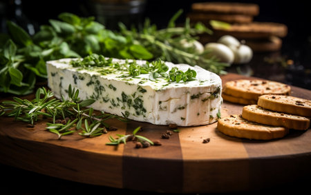 Savory Goat Cheese Delight on Cedar Plank Generative AIの素材