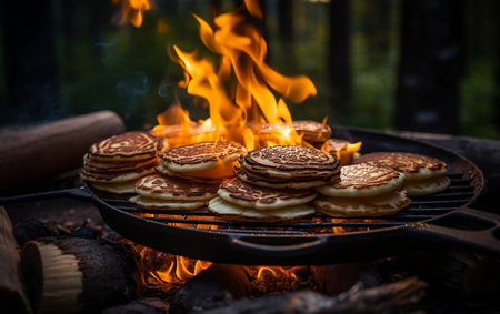 Pancake Cooking Outdoors Generative AIの素材