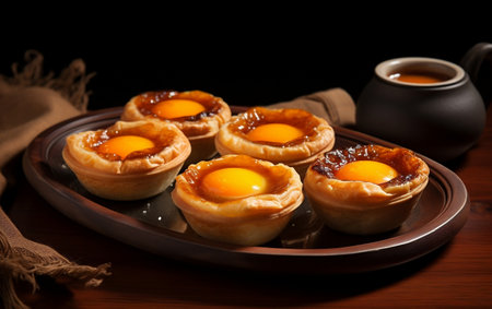 Elegant Egg Tart Commercial Photography Generative AIの素材