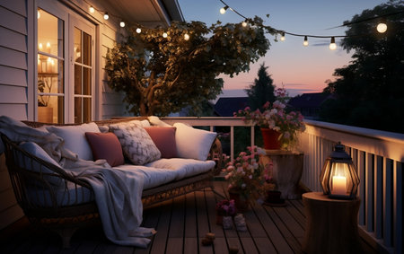 Twilight Tranquility Summer Terrace Evenings Generative AIの素材