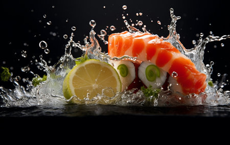 Sushi Plunge Captivating Macro Food Generative AIの素材
