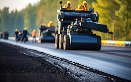 Hot Asphalt Rolling on New Road Generative AIの素材