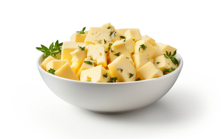 Top-View Cheese Bowl on White Backgroundの素材