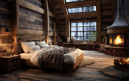 Rustic Bedroom Interior.Generative AIの素材