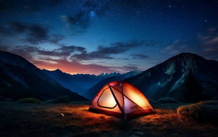 Luminous Night Glowing Wilderness Camp Generative AIの素材