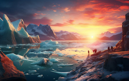 Hikers and Iceberg Panorama Generative AIの素材