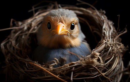 Adorable Nestling Bird Close-up Generative AIの素材