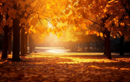A Golden Landscape of Autumn Foliage Generative AIの素材