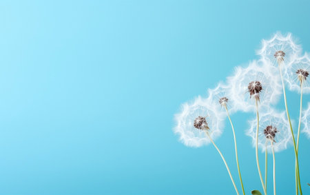 Elegant White Dandelion against a Blue Background Generative AIの素材
