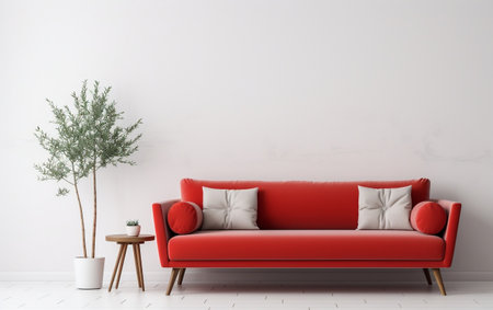 Modern Interior Design Red Accented Living Room Generative AIの素材