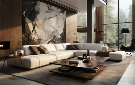 Living Room Interior Design with Sofa Generative AIの素材