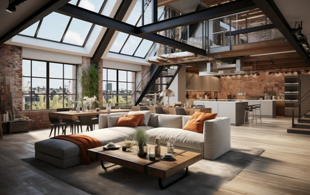 Living Room Interior Design with Sofa Generative AIの素材