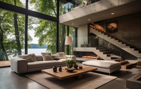Interior Design featuring Bamboo Armchair and Brown Accents Generative AIの素材