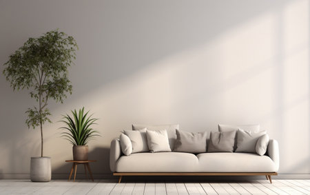 Apartment White Furniture and Vacant Wall Generative AIの素材
