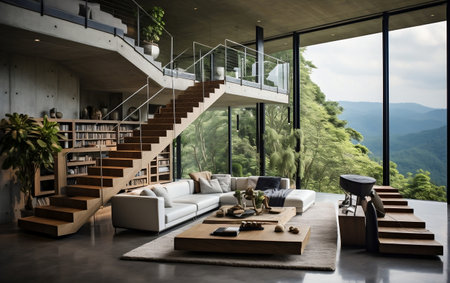 Interior Design featuring Bamboo Armchair and Brown Accents Generative AIの素材