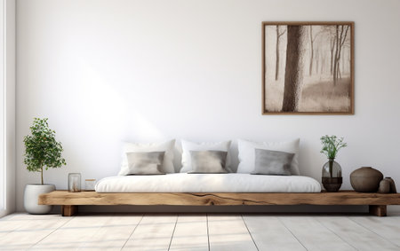 Apartment White Furniture and Vacant Wall Generative AIの素材